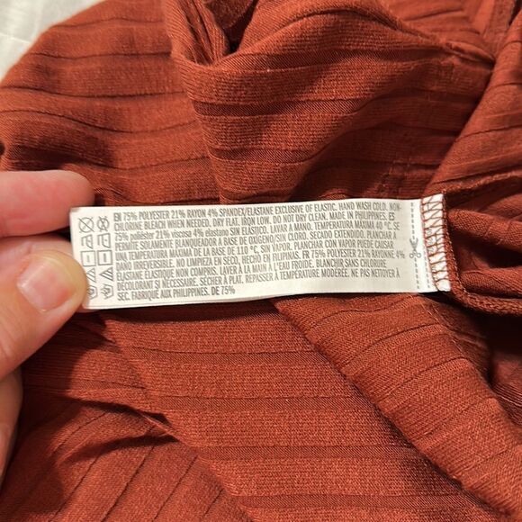 F21+ 2X Rust Brown Ribbed Knit Wide Leg Pants - Picture 8 of 8